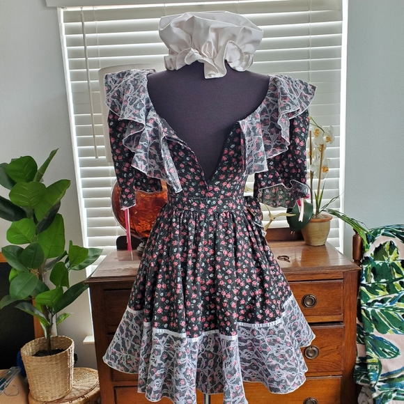 Vintage Prairie Costume Adult Size 5/6 Small 2 Piece with Belt - Picture 4 of 9